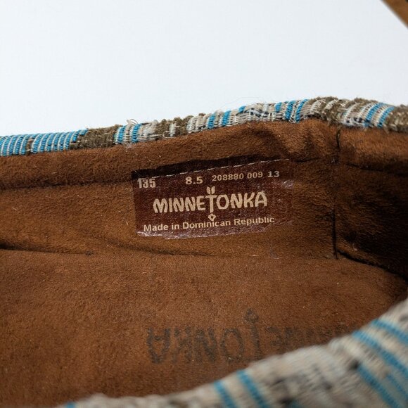 Minnetonka Baja Aztec Tribal Print Turquoise Geometric Hardsole Moccasin 8.5 - Picture 14 of 14
